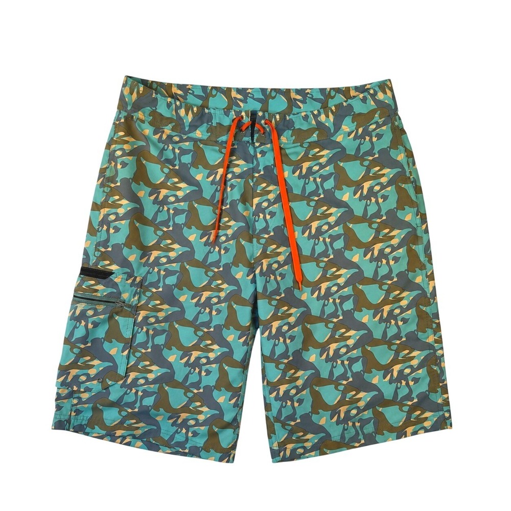 Grundens Fish Head Board Shorts 34W Camo Green Zipper Fly | Swim Fish